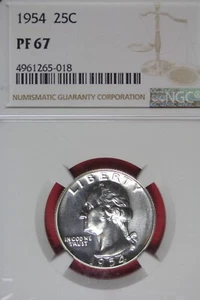 1954 NGC 25C PF67 WASHINGTON QUARTER #B43608 - Picture 1 of 2