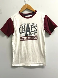 EUC CHAPS Boys M 10-12 T-shirt White Graphic Burgundy Colorblock - Picture 1 of 3
