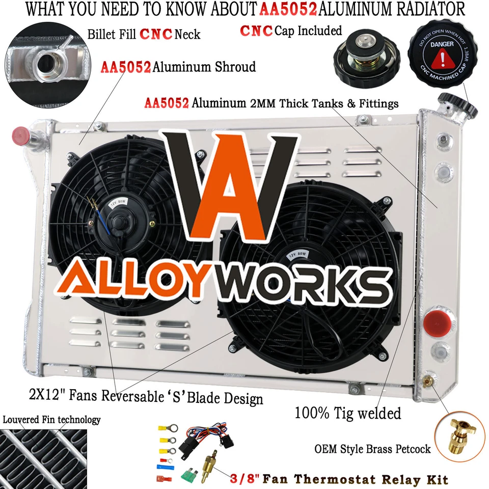 CC951 3 Row Radiator Shroud Fan For 1982-1992 Chevy Camaro Pontiac Firebird AT Foto 1 de 4