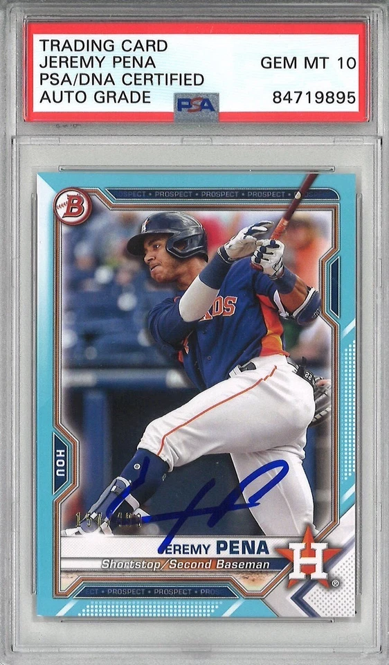 Jeremy Pena Signed 2021 Bowman BP-11 Trading Card #157/499 Sky Blue PSA WS MVP - Image 1 of 1