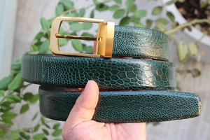 Dark Green Genuine Ostrich Leg Leather Skin Men's Belt - Picture 1 of 5
