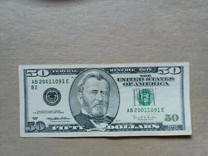 1996 $50 note with VERY COOL Serial number AB 20011091E - Picture 1 of 4