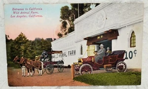 131w. LITHO POSTCARD, ENTRANCE TO WILD ANIMAL FARM, LOS ANGELES, CA. PARK WAGON - Picture 1 of 2