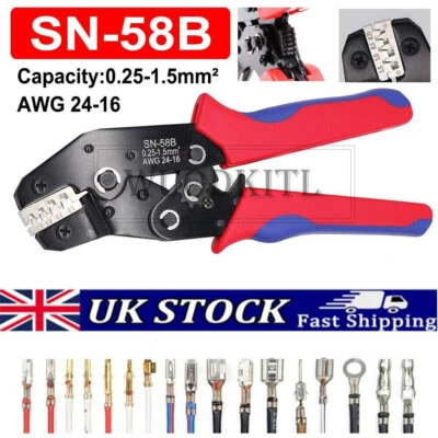 SN-58B Ratchet Crimping Plier Crimper Tool 0.25-1.5mm² AWG24-13 for Terminal Kit