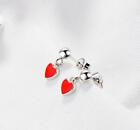 Tiny Love Red Heart Silver 18k White Gold GP Stud Dangle Earring