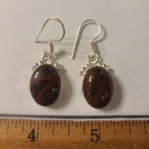 Brown Jasper Earrings Sterling Wires - Picture 1 of 2
