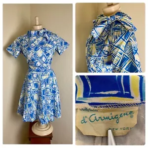VTG 1950s 1960s D'Armigene MUTUAL OF OMAHA Promotion Day Dress w Bow Collar M L - Picture 1 of 12