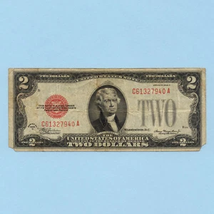 1928 D $ 2 Zwei-Dollar-Note rotes Siegel #C61327940A falsch ausgerichtete Rückseite - Bild 1 von 6