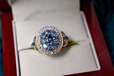 Anillo Topacio Blanco Cianita Verde Azulado en 14K YG y Platino Talla 5 TGW 2.530 cts Nuevo con Etiquetas Foto 1 de 4