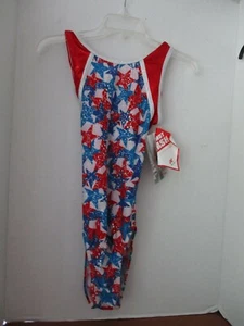 ALPHA FACTOR~Red White Blue Shiny DANCE GYMNASTICS LEOTARD~Adult Large~NWT - Picture 1 of 4
