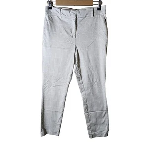 H&M Beige and White Plaid Mid-Rise Career Punk Slim Fit Ankle Pants SZ 8 - Picture 1 of 9