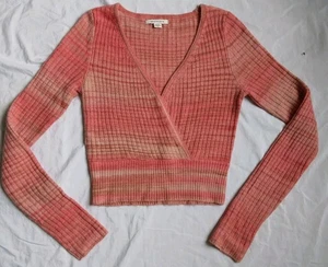 American Eagle Cropped Sweater Wrap Orange Pink Women's Size Small - Picture 1 of 10