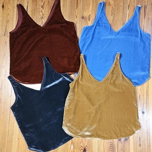 Set Of 4 Ann Tayor Loft Velvet Double V Shell Top Tank Size S Gray Bronze Blue - Picture 1 of 19