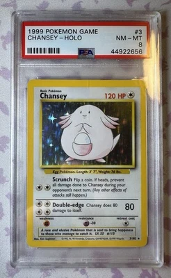 1999 Pokemon Base Set Unlimited #3 Chansey-Holo Card PSA 8 - Image 1 of 2