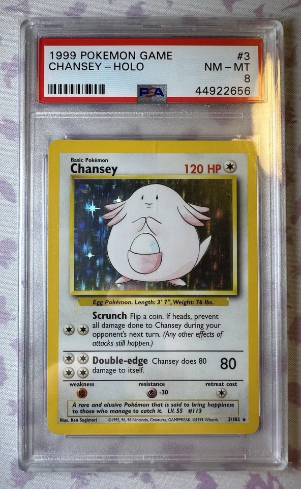 1999 Pokemon Base Set Unlimited #3 Chansey-Holo Card PSA 8 - Image 1 of 2
