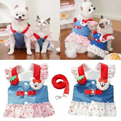 Pet Suspenders Jean Vest Cat Harness Leash Set Denim Dog Harness Dress XS-5XL Ñ - Image 1 of 4