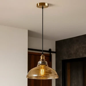 Modern Pendant Light Industrial Retro Amber Glass Shade Ceiling Hanging Lamp - Picture 1 of 14