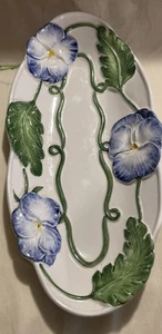 Vintage Vietri Italy Hand Painted Flowers Oblong 10-1/4” L Spoon Rest Trinket - Picture 1 of 5