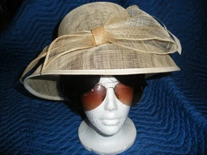 BHS NATUR BEIGE MIT SCHLEIFENFEDERN DAMEN 100 % STROHHUT - LONDON ENGLAND SELTEN! - Bild 1 von 6