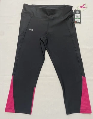 NWT Women's Under Armour Black/Magenta Capri Leggings Sz L $49.99 - Image 1 of 4