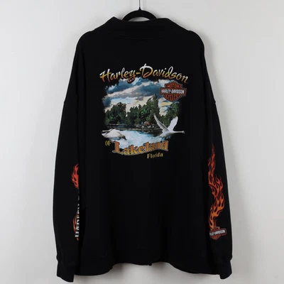 Chaqueta de motociclista vintage Y2K negra Harley Davidson motocicletas manga llama 3XL Foto 1 de 4