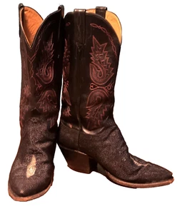 Gorgeous Vtg Lucchese Pink & Black Sz 7 Exotic Stingray & Leather Cowgirl Boots - Picture 1 of 20