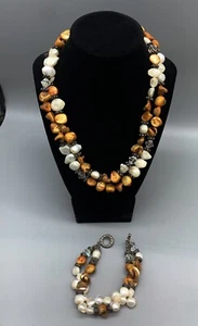 VTG Fresh Water Pearl Ladies Necklace and bracelet set Statement Double Strand - Picture 1 of 8