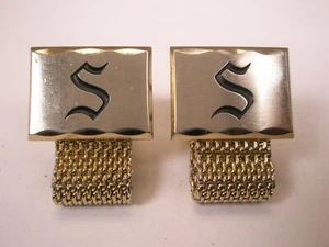 S Monogram Initial Letter Wraparound Watchband Vintage Mesh HICKOK Cuff Links - Picture 1 of 8