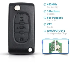 Fits Peugeot 433MHz ID46 PCF7941 Complete Transponder Remote Key - Picture 1 of 6