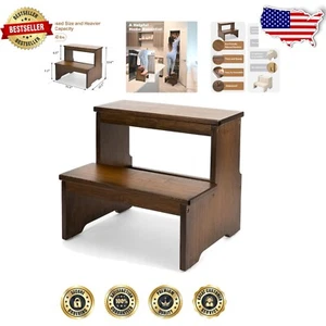 Two-Step Bamboo Stool with Anti-Slip Base - Perfect for Kitchen & Bathroom - Picture 1 of 12