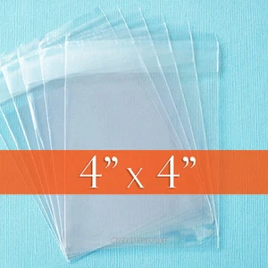 200 Square, Clear Cello Bags: 4" x 4": 1.5 mil. OPP Poly Cellophane (4x4 inch) - Picture 1 of 1