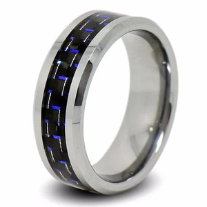Titanium Mens Ring with Blue and Black Carbon Fibre Insert - Picture 1 of 2