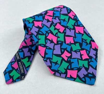 Corbata MISSONI Seda Graffiti Monograma Púrpura Rosa Colorida Para Hombre De Colección Foto 1 de 4