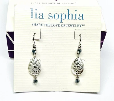 Pendientes colgantes RAROS Lia Sophia guijarros martillados con textura de plata con cristales azules Foto 1 de 2