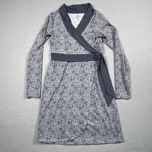 ATHLETA Asphalt Gray Scroll Print Wellington Surplice Faux Wrap Dress Size XS - Picture 1 of 12