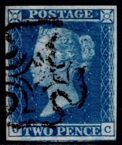 1841 2d Blue Pl 3 OC 4m SG 14 Upright Maltese Cross Ivory Head VFU Cat. £275.00 - Picture 1 of 1