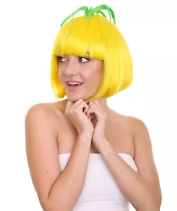 Women's Pineapple Fruit Lovely Halloween Cosplay Costume Yellow Bob Wigs HW-1771 - Picture 1 of 11