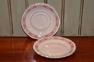 2 Vtg Federal Shape Syracuse China Raleigh Pink Flowers Saucers - Picture 1 of 4