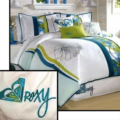 FALDA CAMA Roxy Flirt Azul Polvo Volantes DOBLE ~ Surf Tropical Playa Océano Hawaiano Foto 1 de 4