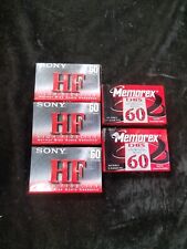 5 Vintage New Old Stock 60 Minute Cassette Tapes 2 Memorex DBS & 3 Sony HF