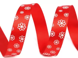 20m Satinband 15mm #4 rot mit Blumen, Dekoband, Geschenkband - Bild 1 von 1
