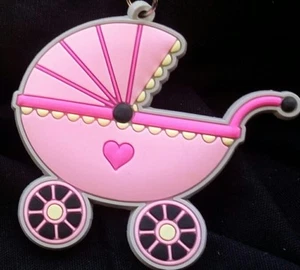 12-Baby-Shower-Favors-Key-Chains-Girl-Stroller-Carriage-Pink-Llaveros-Niña - Picture 1 of 11