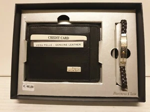 Porta Documenti carte di credito In Vera Pelle Con Bracciale In Pelle E Acciaio. - Foto 1 di 5