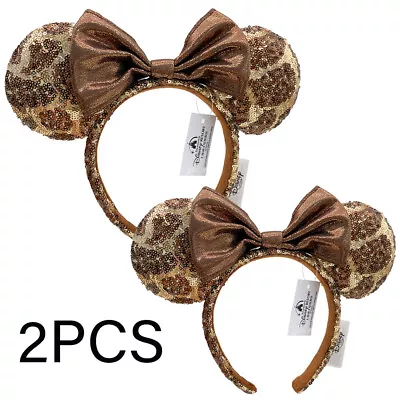 2PCS Disney* Parks Limited Giraffe Animal Print Sequin Bow Minnie Ears Headband - Image 1 of 4