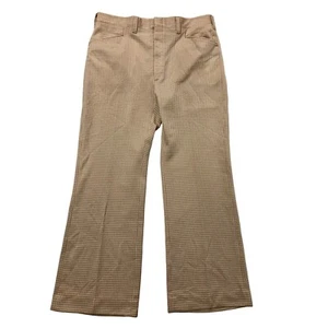 Vtg 70's Haggar Tan White CHECK MoD BELL BOTTOM Disco Golf Pants USA Trousers 37 - Picture 1 of 4
