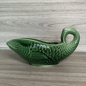 Vintage 1876 Marcato Francia Maiolica Verde Pesce Gravy Barca VNTG Bilancia Europa - Foto 1 di 12