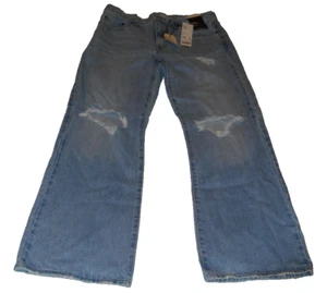 NWT LEVI'S STRAUSS BLUE DENIM JEANS WOMENS 27 WAIST BAGGY BOOT CUT DISTRESSED - Picture 1 of 6