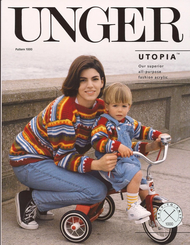 Kid's & Mom's Striped BoatNeck Sweater Unger Knitting Pattern 1000 Easy to Knit - Image 1 of 1