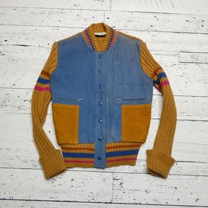 Vintage Little Lisa Jacket Boys Small Varsity Knit Suede Striped 70s Korea - Picture 1 of 9