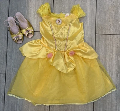 Disney Princesa Bella Niñas Halloween Disfraz Vestido y Zapatos Conjunto Talla Pequeña 4-6 Foto 1 de 4